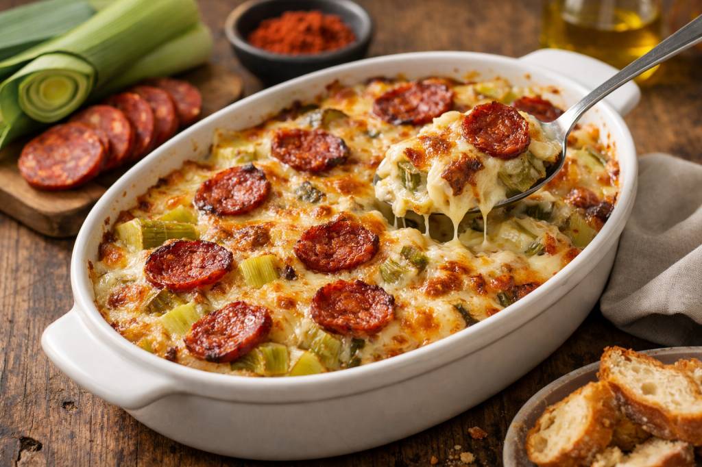 Gratin poireaux chorizo : association gourmande et épicée pour changer du gratin classique