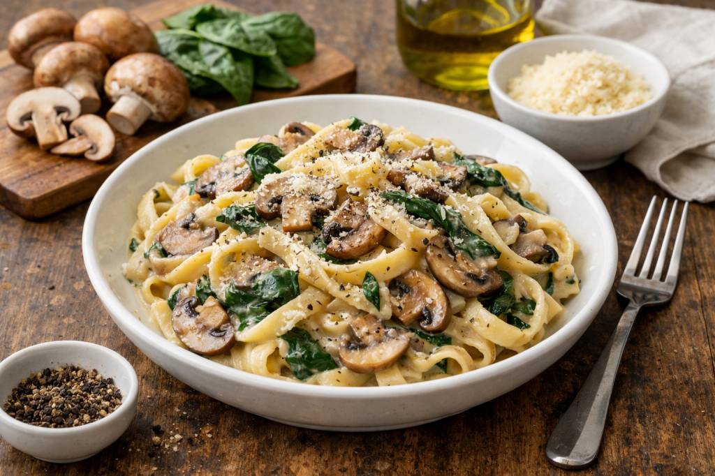 Pate champignon epinard : recette crémeuse pour des pâtes végétariennes rapides