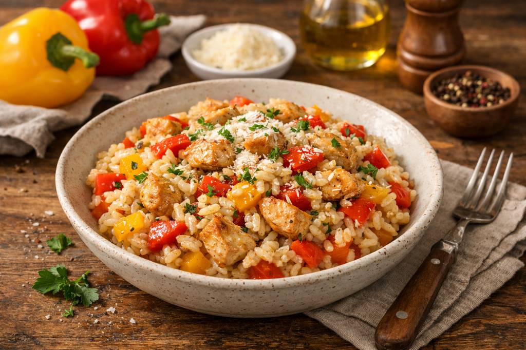 Risotto poulet poivron : recette pas à pas pour un risotto coloré et parfumé