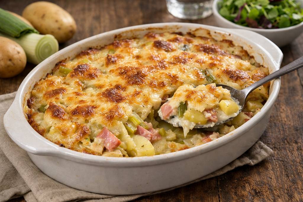 Gratin poireaux jambon pomme de terre : plat unique facile pour les soirs de semaine